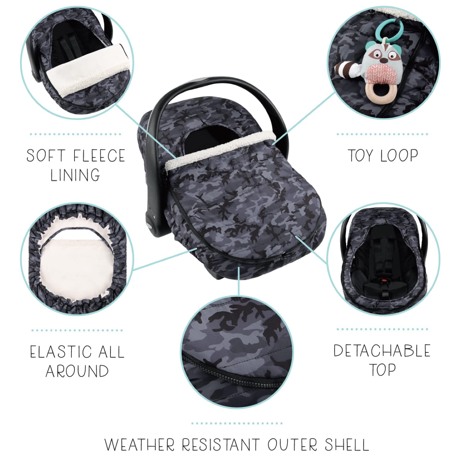 The Peanutshell car seat cover demonstrates easy installation with snug elastic edges