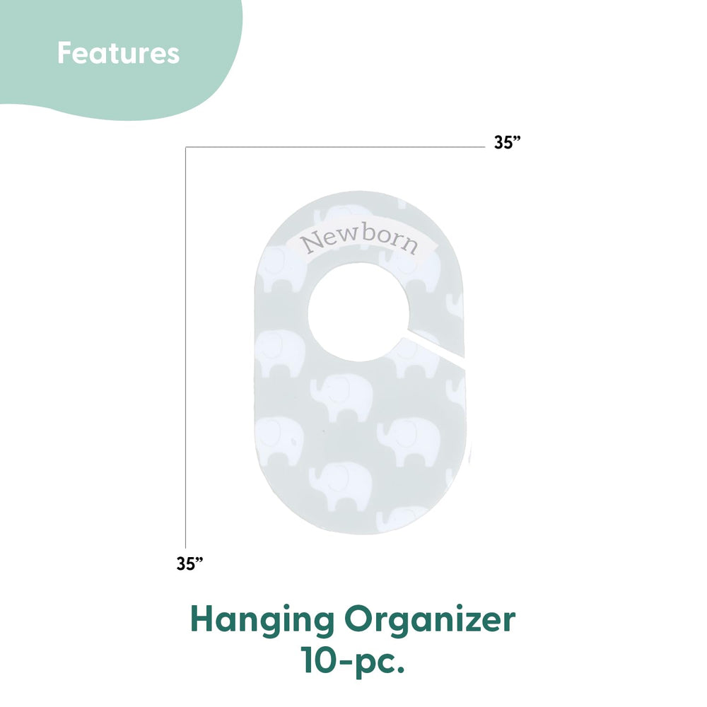 The Peanutshell closet dividers feature an elephant design for unisex nursery decor