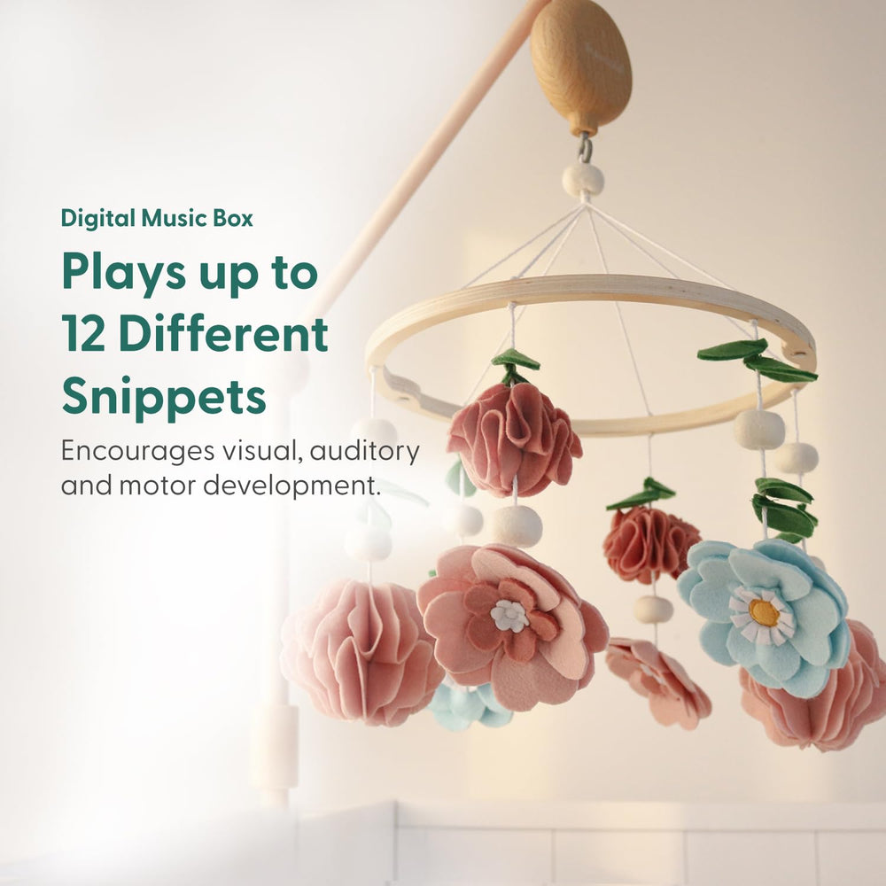 The Peanutshell crib mobile with 12 lullabies offers soothing melodies for bedtime routines.