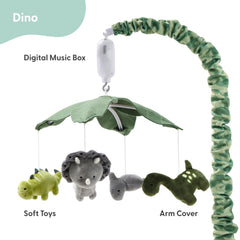 The Peanutshell crib mobile in grey and green camo enhances nursery aesthetics.