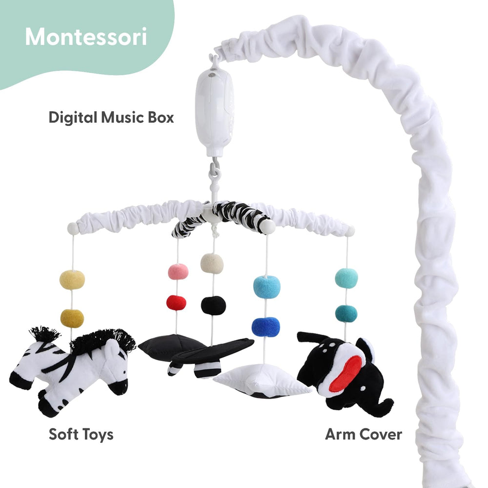 The Peanutshell musical crib mobile with arm plays soothing tunes for calming evenings.