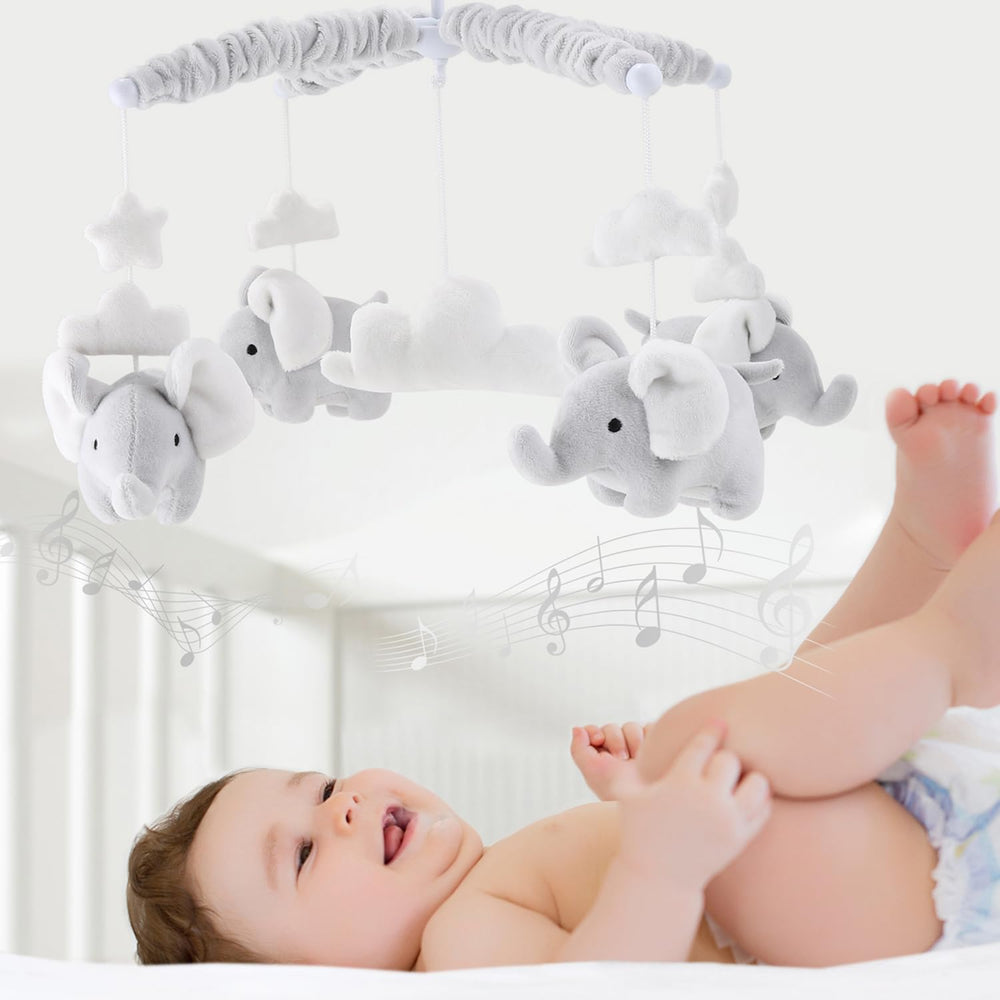 The Peanutshell crib mobile rotation settings for music or motion