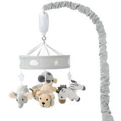 The Peanutshell crib mobile with stars and safari animals for soothing visual engagement.