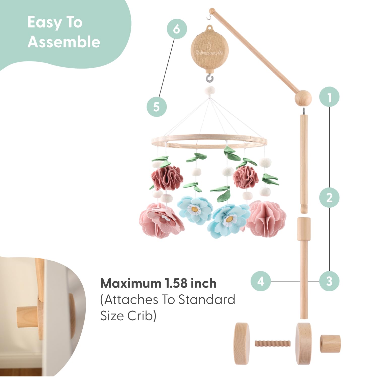 The Peanutshell mobile includes volume control for adjustable sound levels during naps.