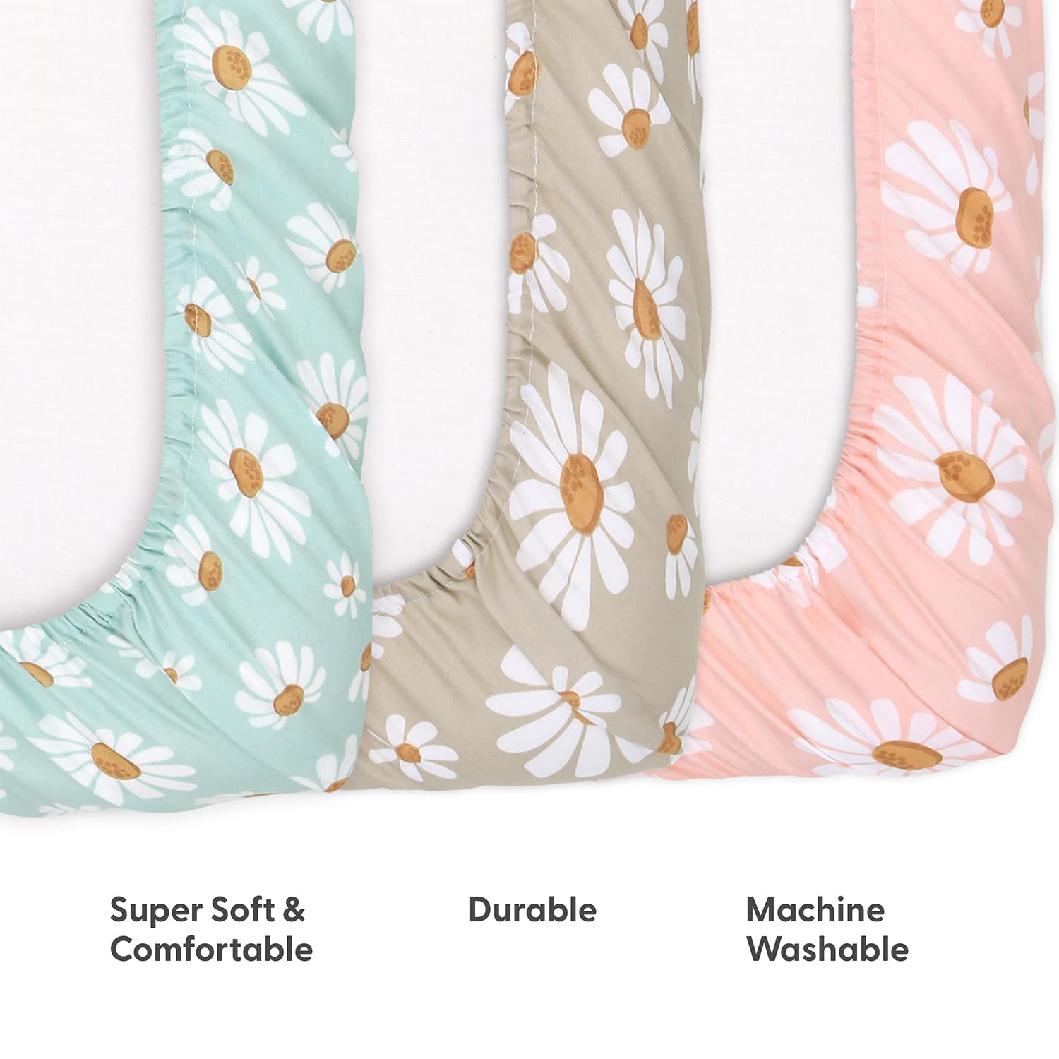 Breathable fabric texture of The Peanutshell Daisy Dreams sheets promotes airflow for baby comfort.