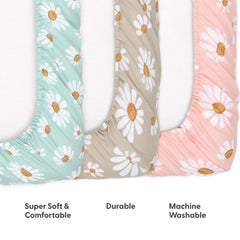 Breathable fabric texture of The Peanutshell Daisy Dreams sheets promotes airflow for baby comfort.