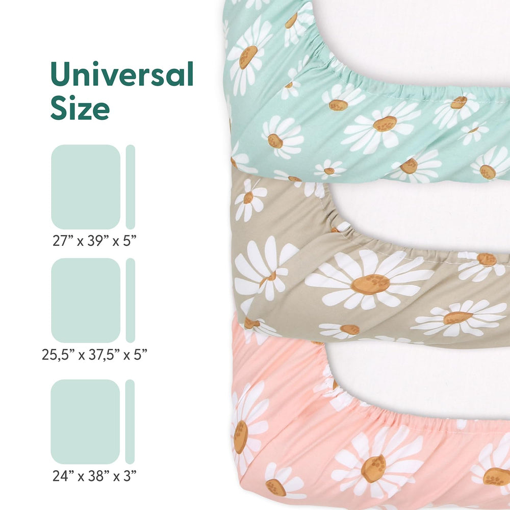 The Peanutshell Daisy Dreams pattern adds a calming floral touch to the nursery.