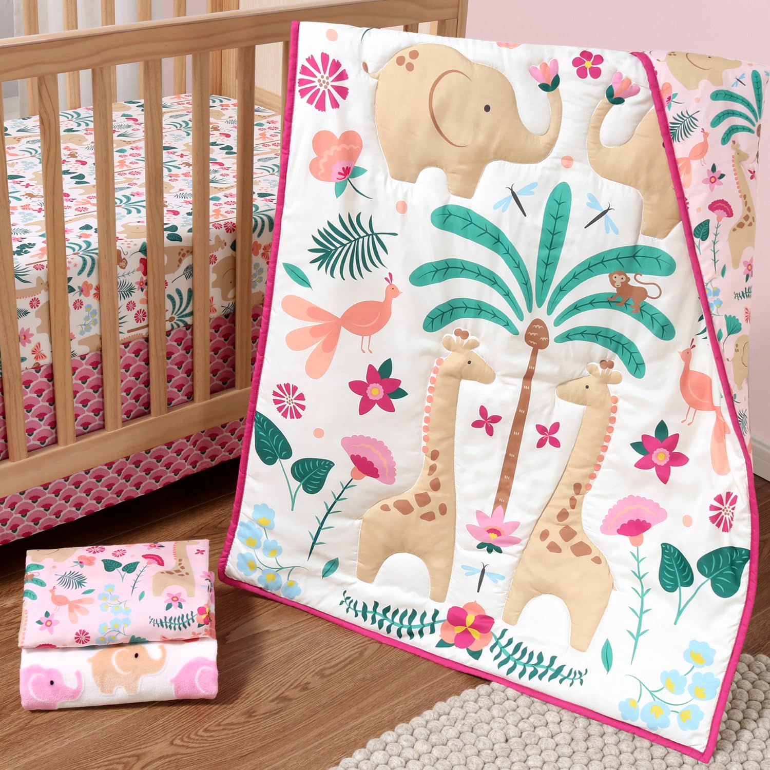 The Peanutshell dust ruffle completes the crib look and hides under-bed storage edges.