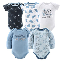 The Peanutshell Elephant Blue long-sleeve bodysuits for seasonal warmth