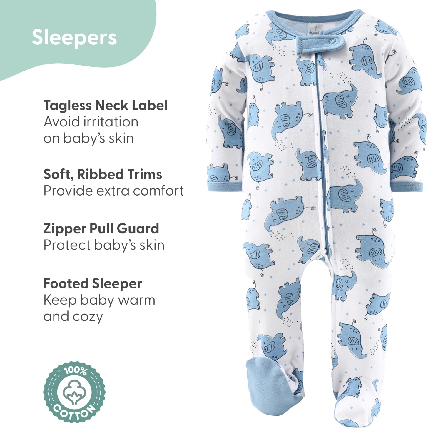 The Peanutshell Elephant Blue sleep sack providing snug sleep layering