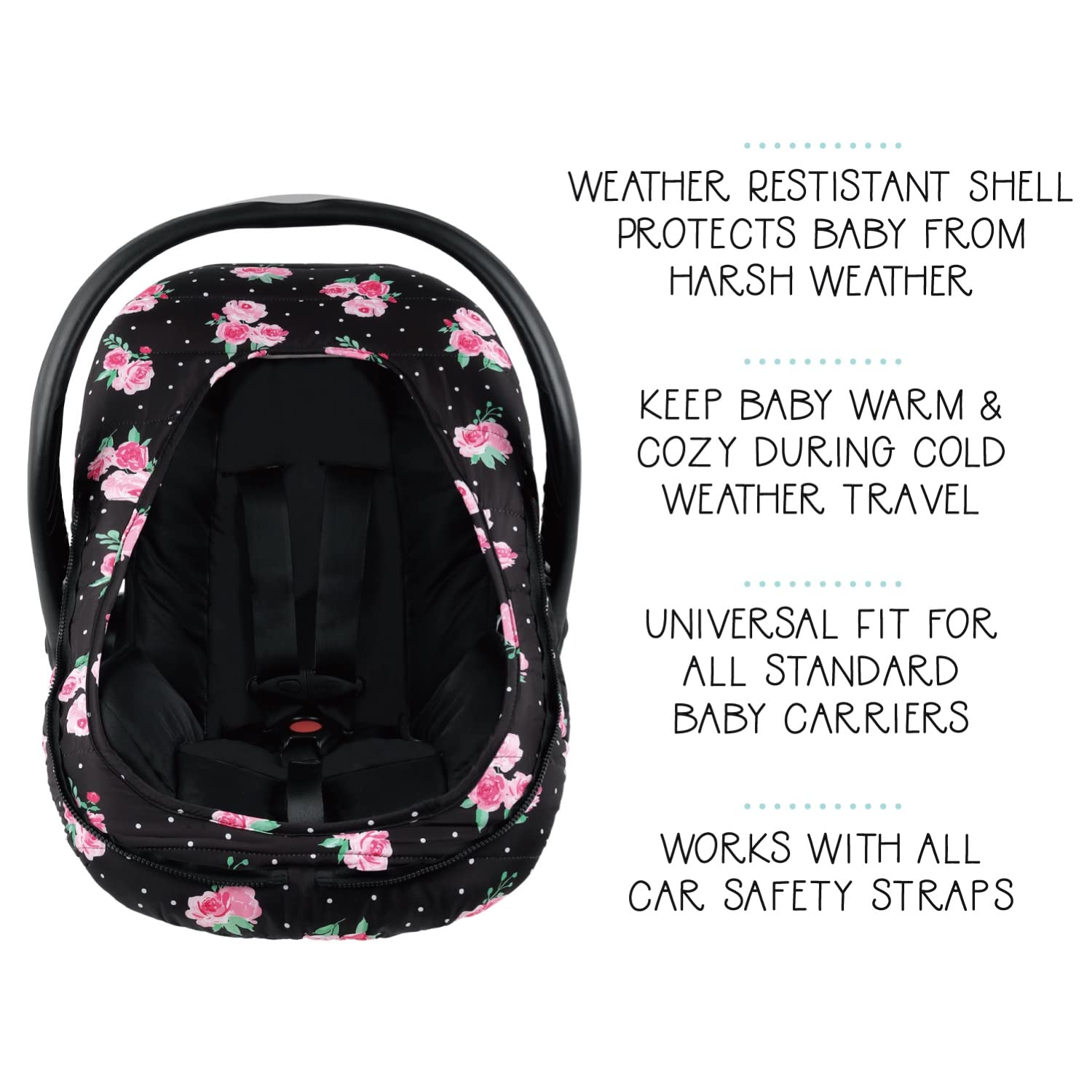 The Peanutshell Floral Rose car seat cover delivers 360-degree protection from elements