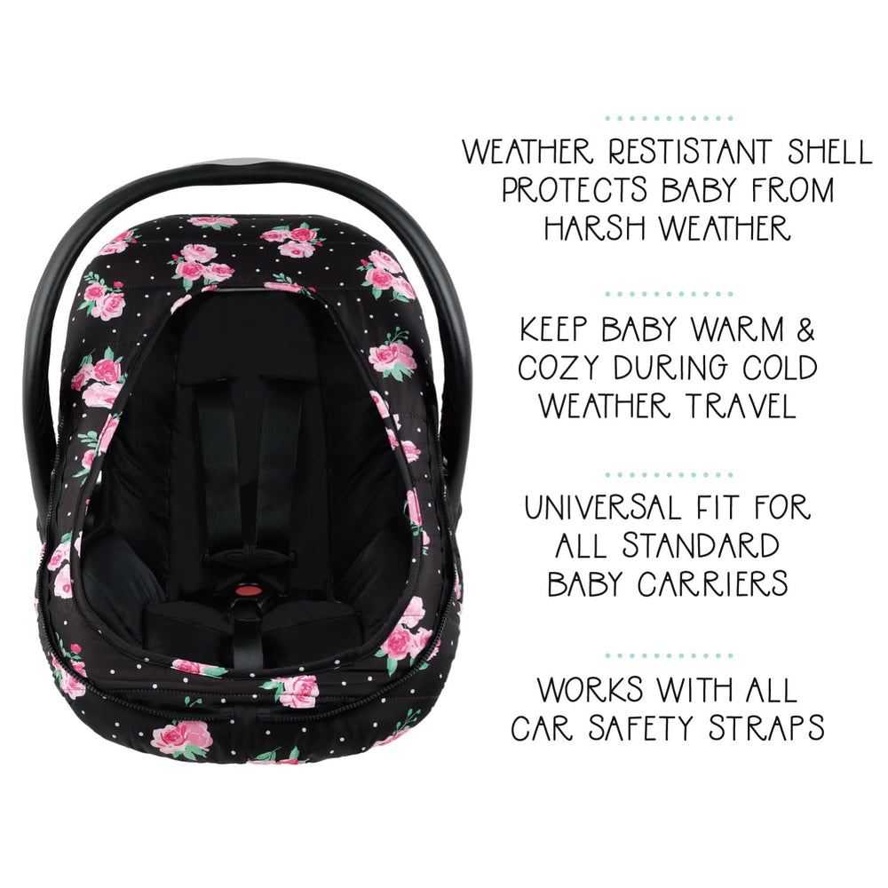 The Peanutshell Floral Rose car seat cover delivers 360-degree protection from elements