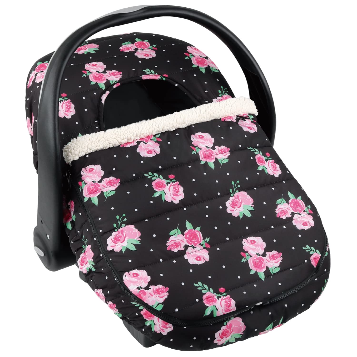 The Peanutshell Floral Rose car seat cover front view showing stylish warmth on car trips