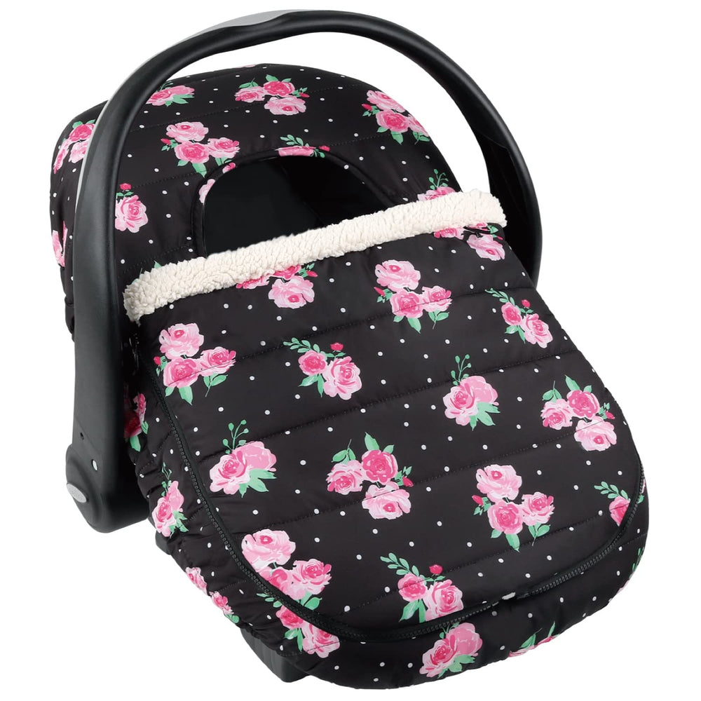 The Peanutshell Floral Rose car seat cover front view showing stylish warmth on car trips
