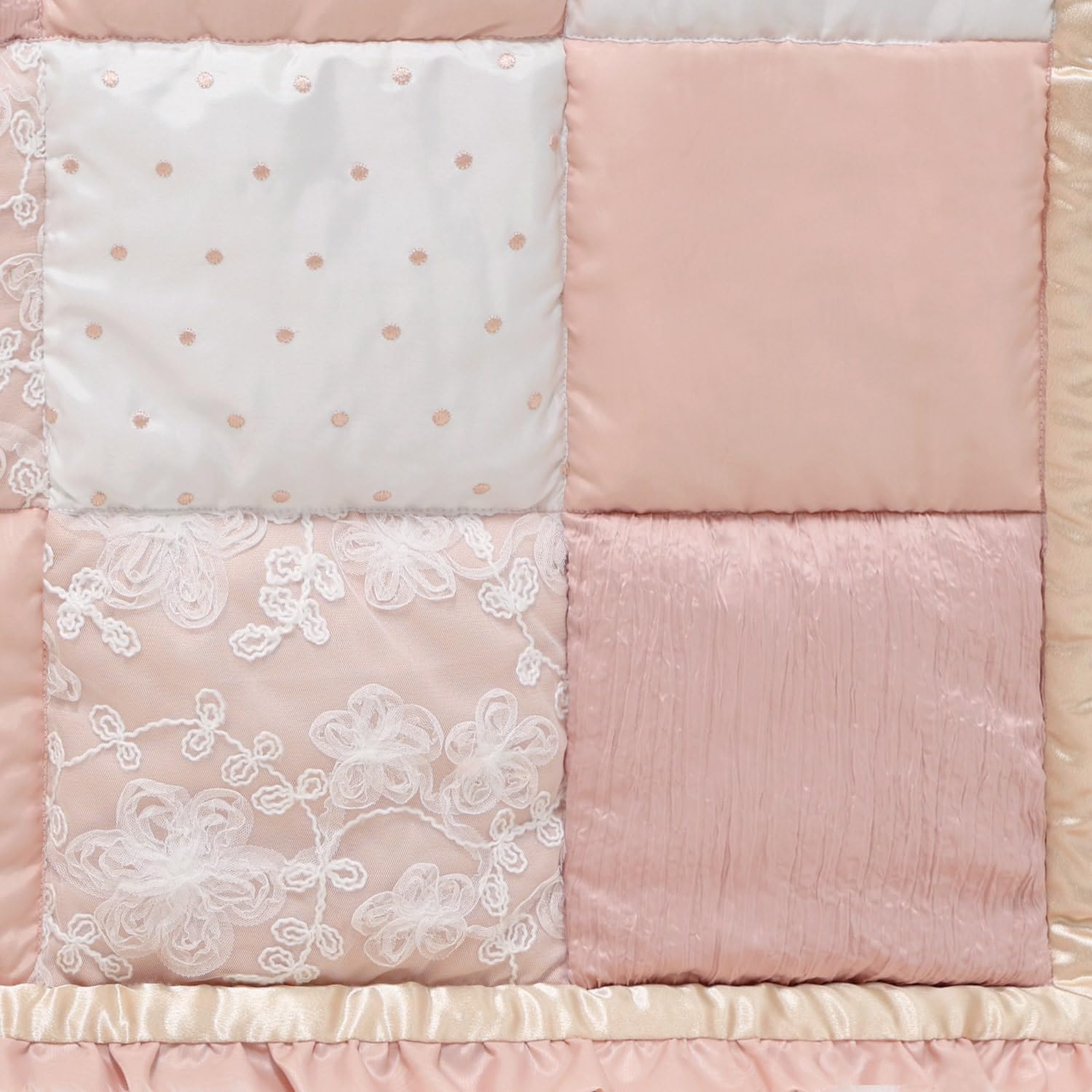 The Peanutshell Grace layered dust ruffle adds depth and a soft floral touch.