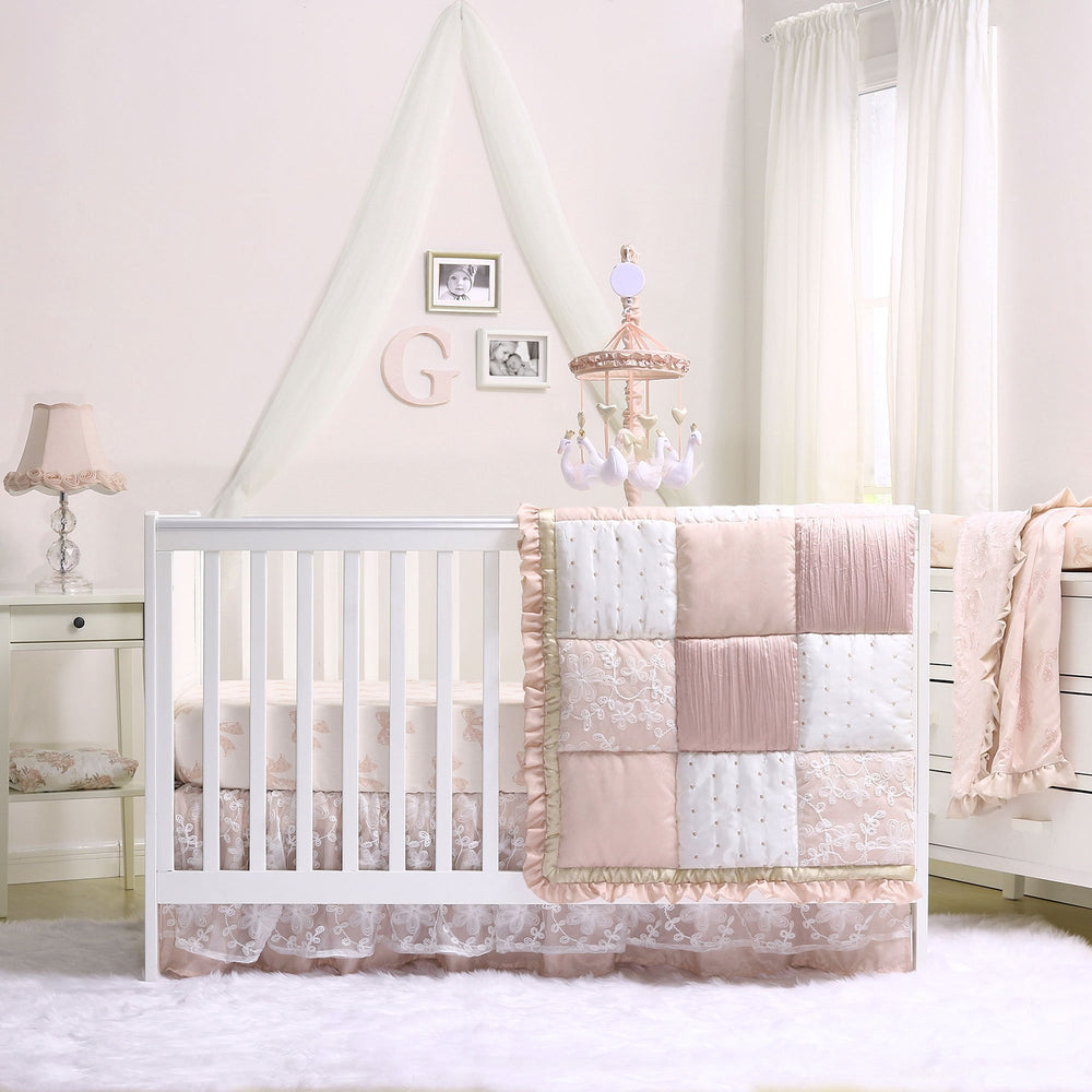 The Peanutshell Grace rosebuds closeup highlights durable, machine-washable fabric for easy care.