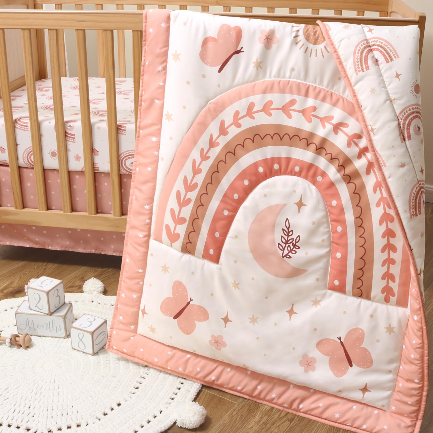 The Peanutshell microfiber crib bedding close-up shows soft texture for baby comfort