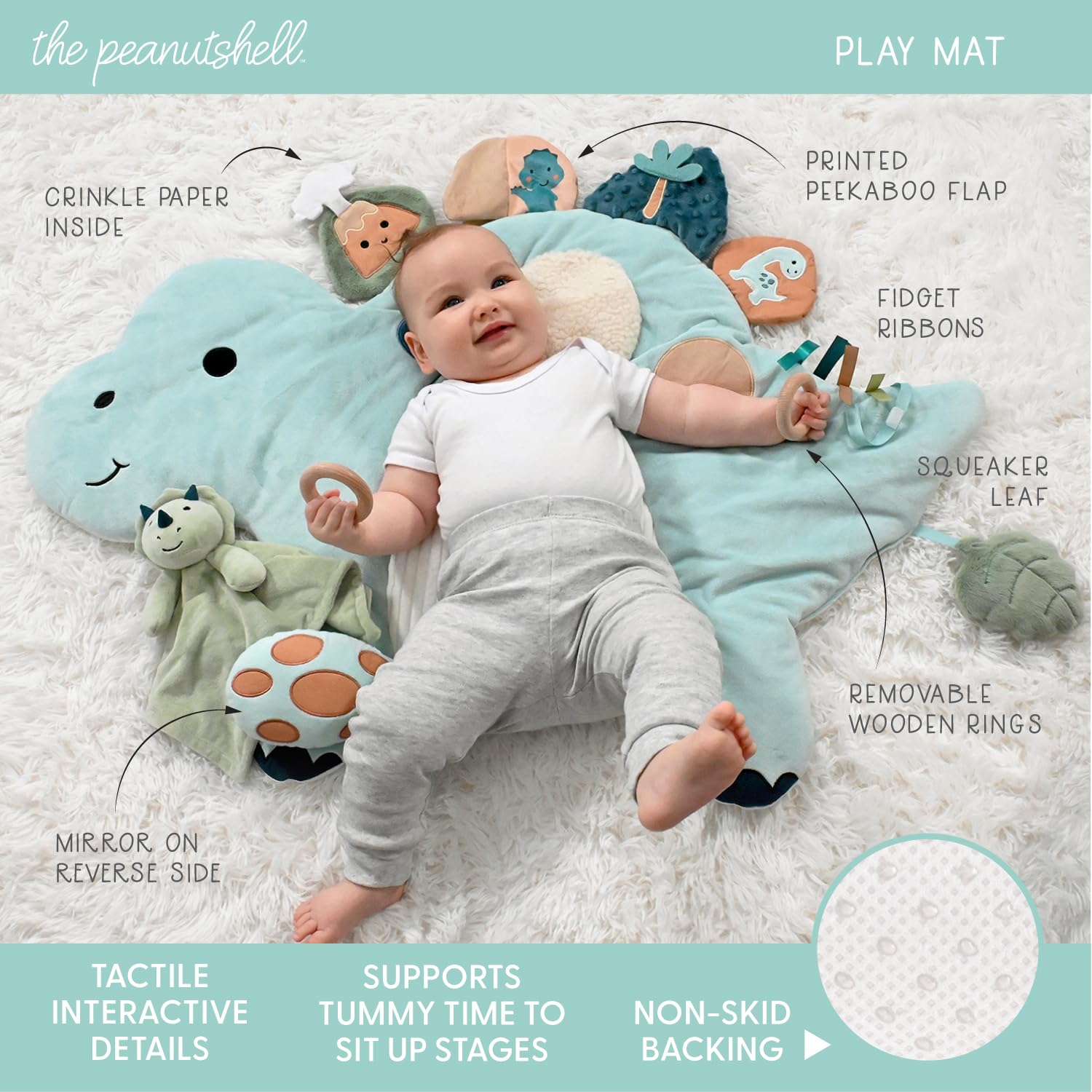 The Peanutshell nursery decor with dinosaurs complements a playful prehistoric-themed space.