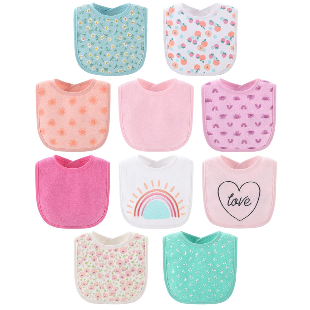 The Peanutshell Rainbow Floral bib set packaging highlights variety and gift appeal.