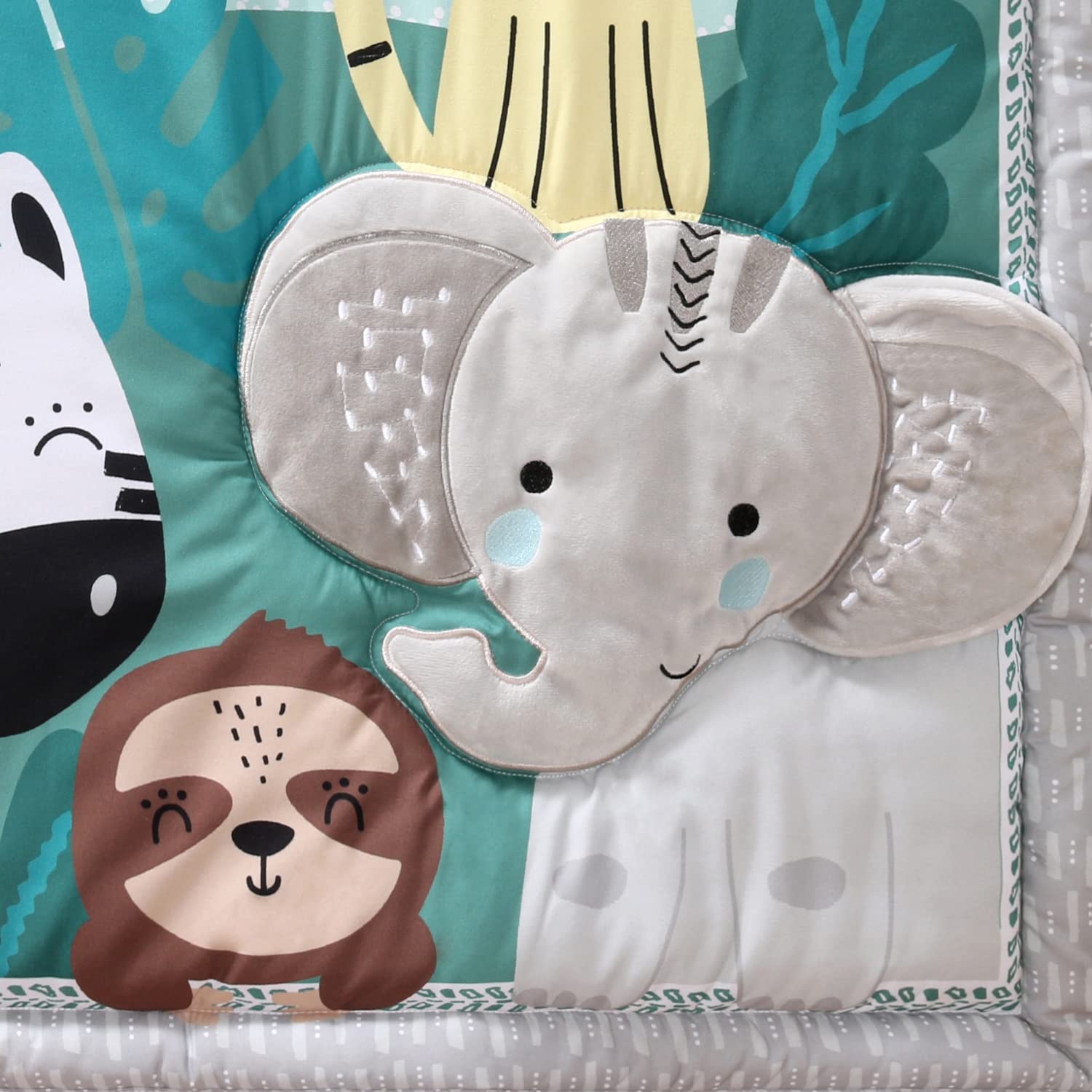 The Peanutshell Safari Adventures animals pattern accents a gender-friendly safari theme