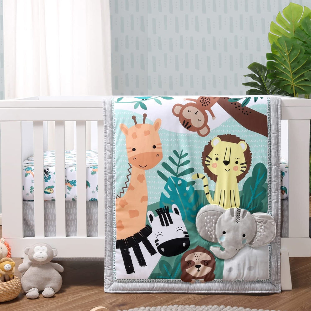 The Peanutshell Safari Adventures crib quilt with playful safari animals for gentle newborn nights