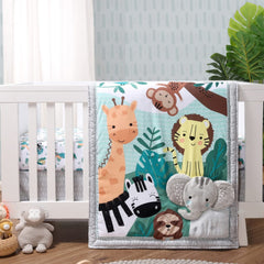 The Peanutshell Safari Adventures crib quilt with playful safari animals for gentle newborn nights