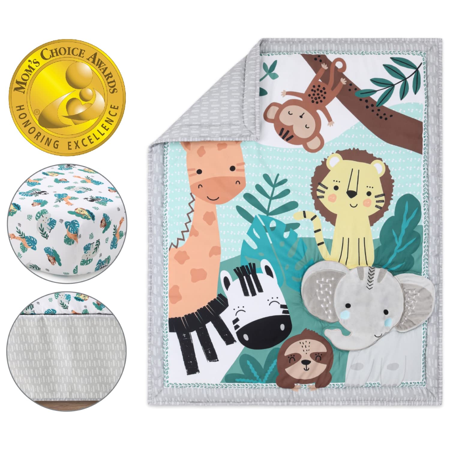 The Peanutshell Safari Adventures fitted sheet shows soft microfiber for secure crib sleep