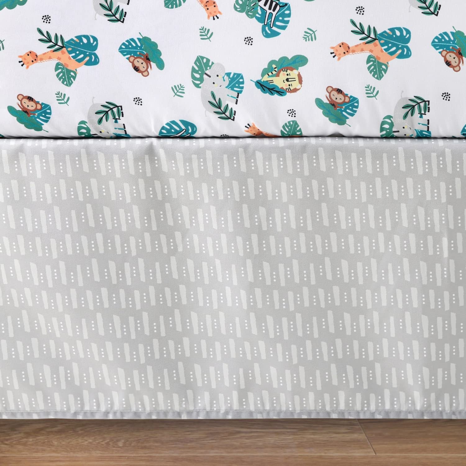 The Peanutshell Safari Adventures quilt closeup reveals vibrant prints and textured comfort