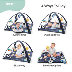 The Peanutshell space play gym showing hanging toys for reach and sensory play