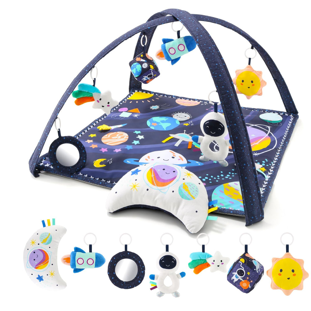 The Peanutshell space play gym with plush padding for comfy tummy time and exploration