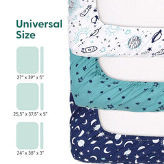 The Peanutshell space playard sheet snug elastic fit secures standard mattresses.