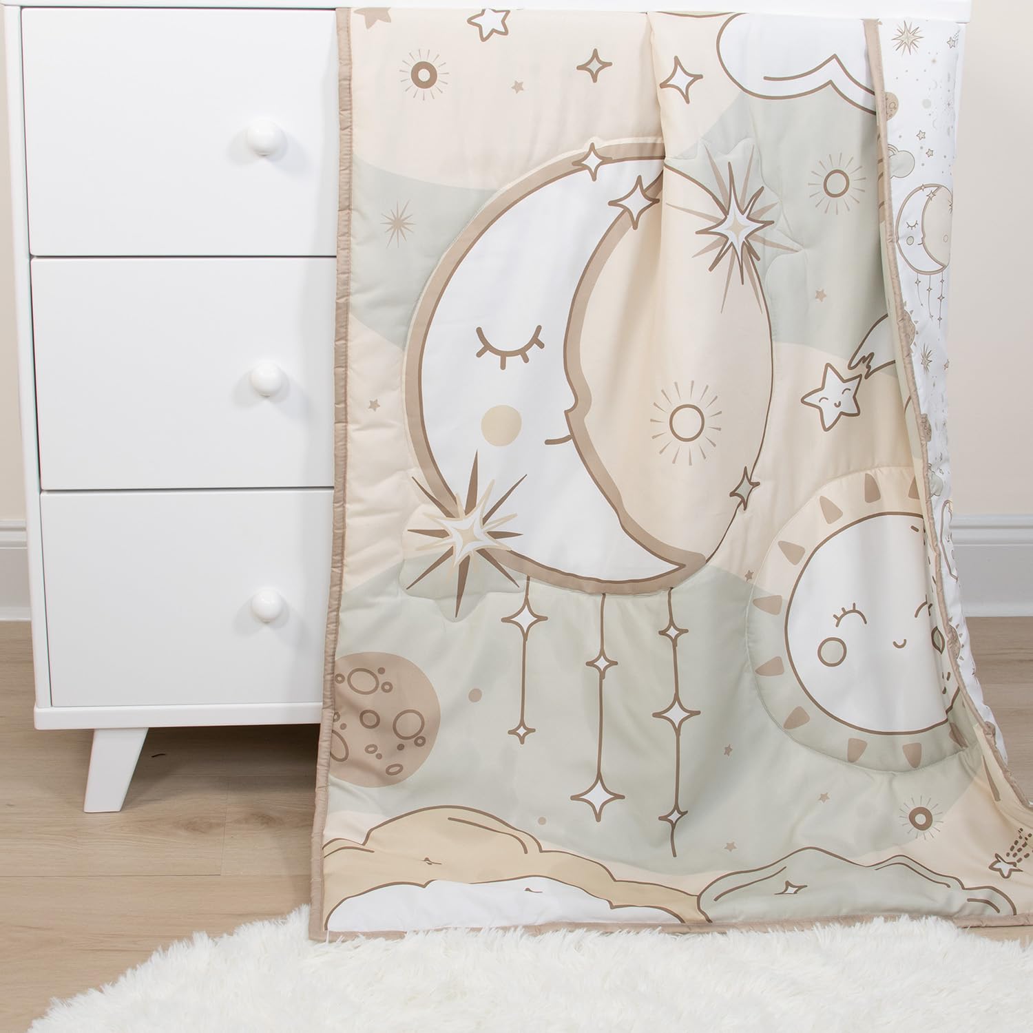 The Peanutshell Starry Skies dust ruffle bed skirt for a polished look