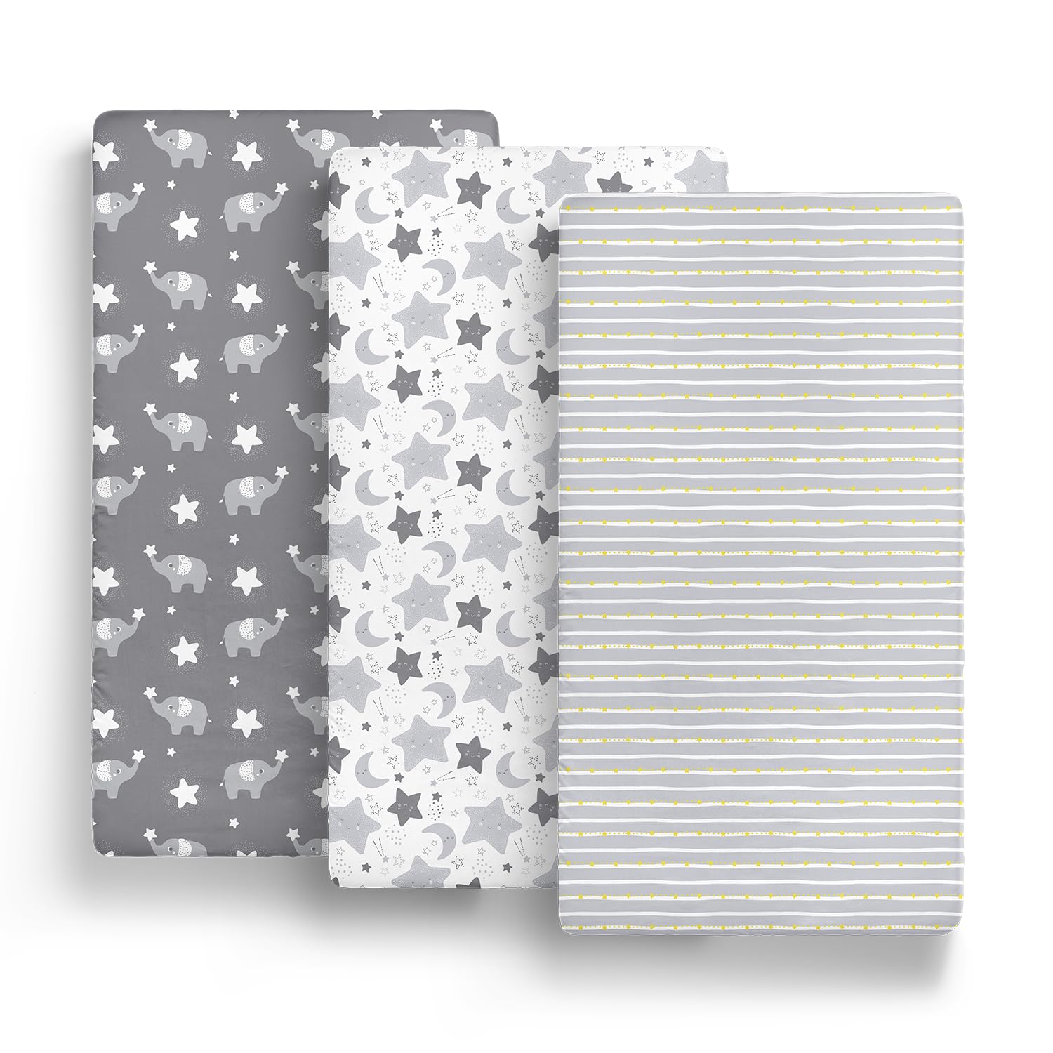 The Peanutshell three-pack mini-crib sheets offer easy-care durability.