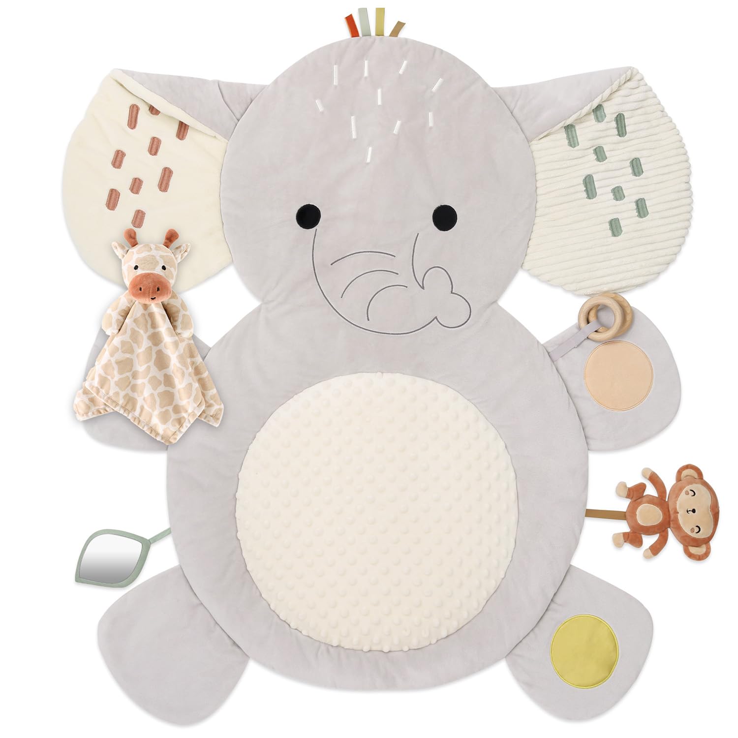 The Peanutshell tummy time mat elephant padded area for tummy time and play.