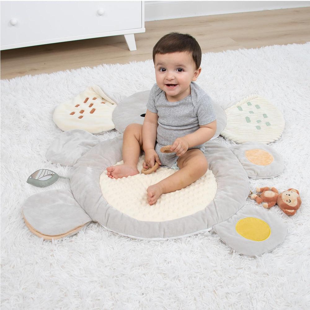 The Peanutshell tummy time mat has non-skid backing for stable placement on floors.