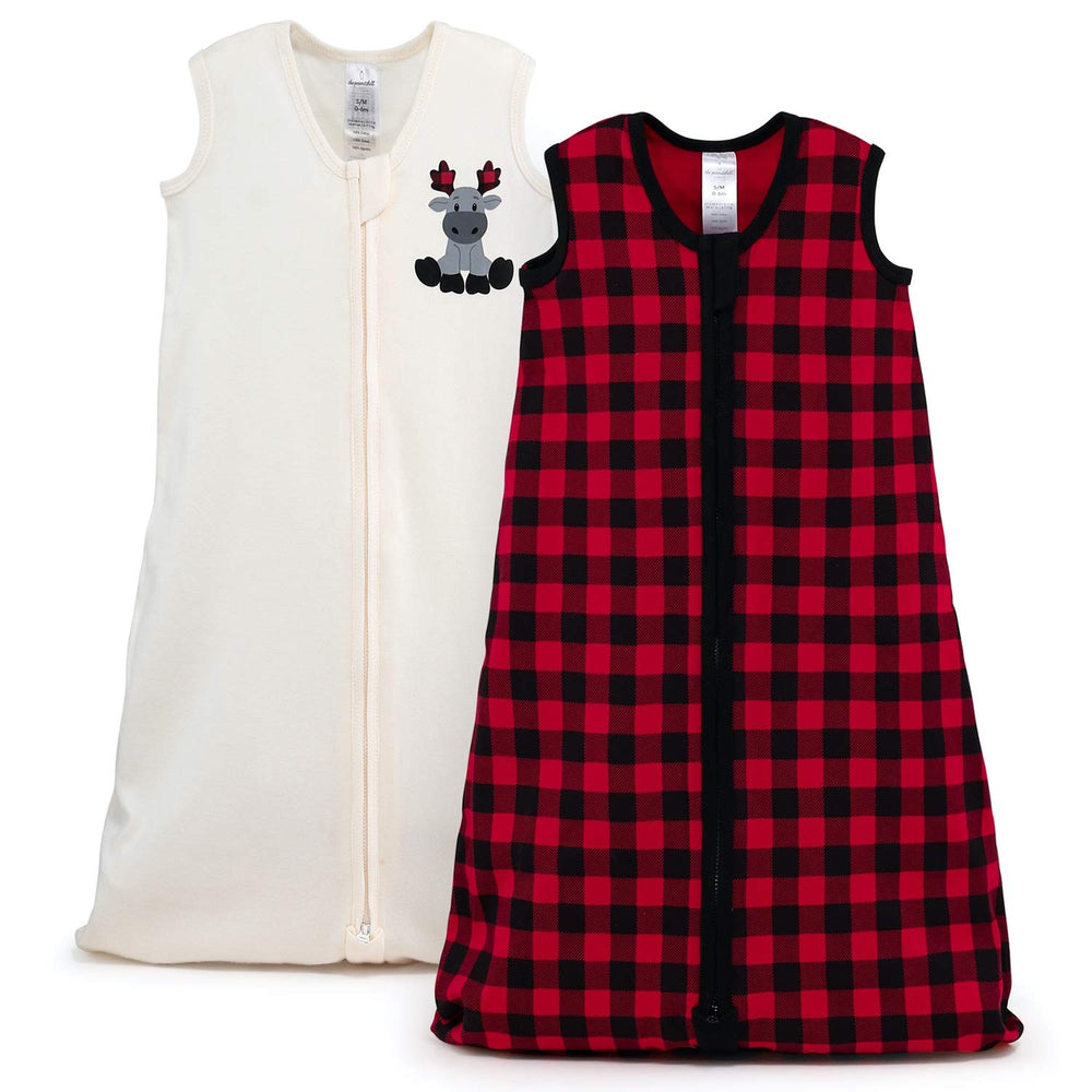 The Peanutshell wearable sleep sack in buffalo plaid keeps baby cozy during naps