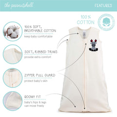 The Peanutshell sleep sack with ivory moose accent adds gentle bedtime charm