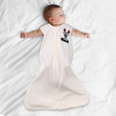 The Peanutshell sleep sack sleeveless design allows baby to move freely