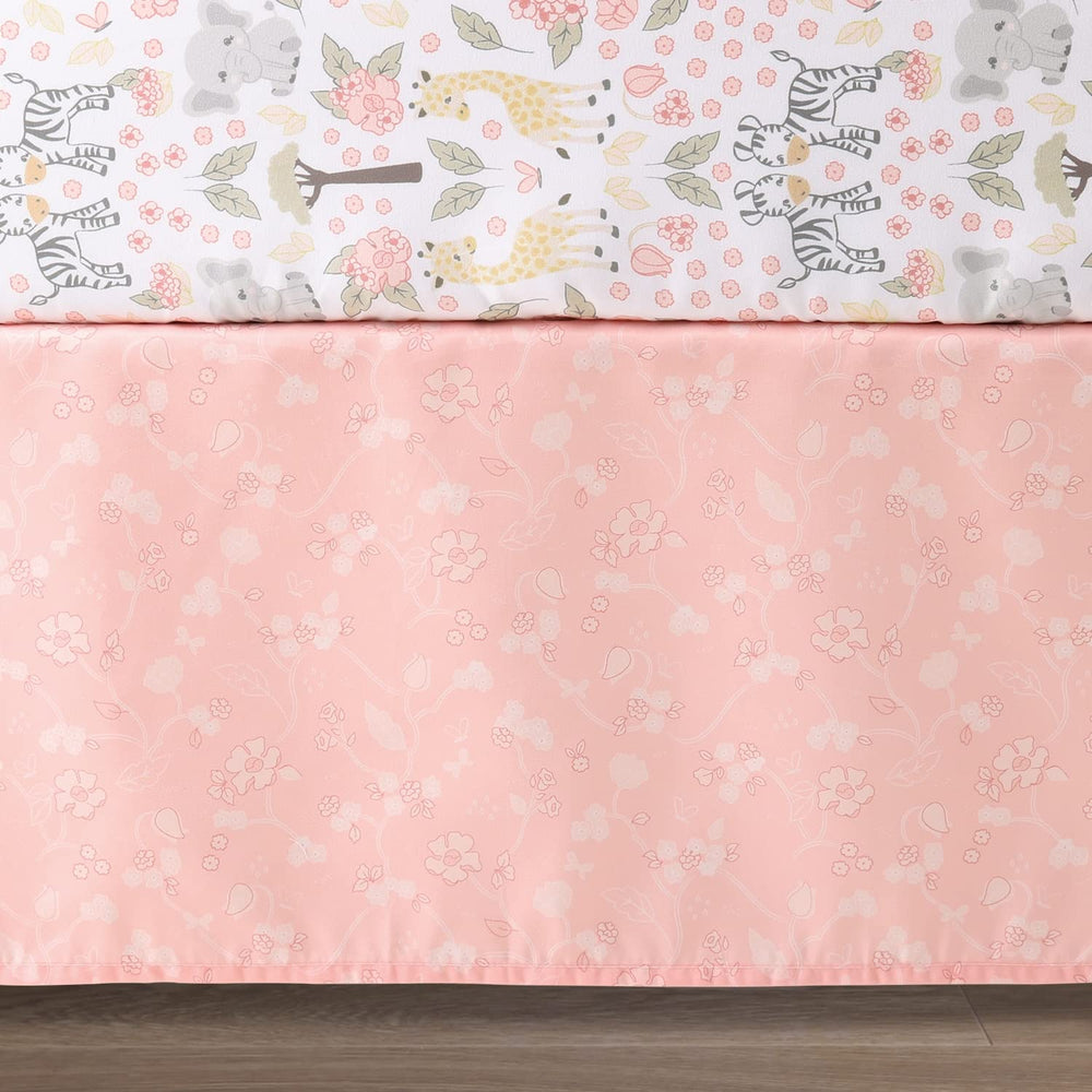 The Peanutshell Wildest Dreams nursery layout showcases the safari theme in pink and white.