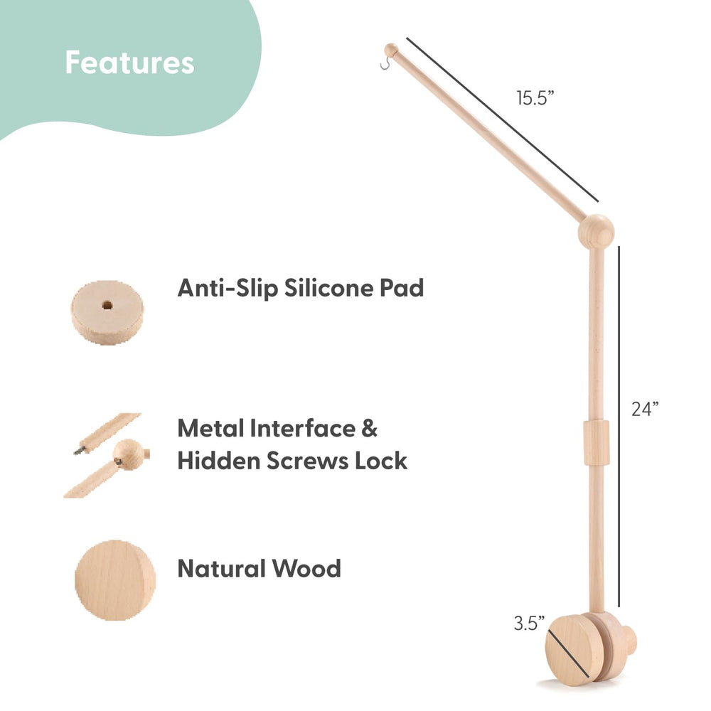 The Peanutshell wooden mobile rotation feature creates calming motion for baby relaxation.