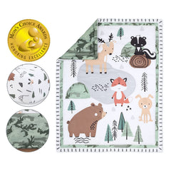 The Peanutshell woodland camo fitted sheet secures snug fit for standard crib mattresses.