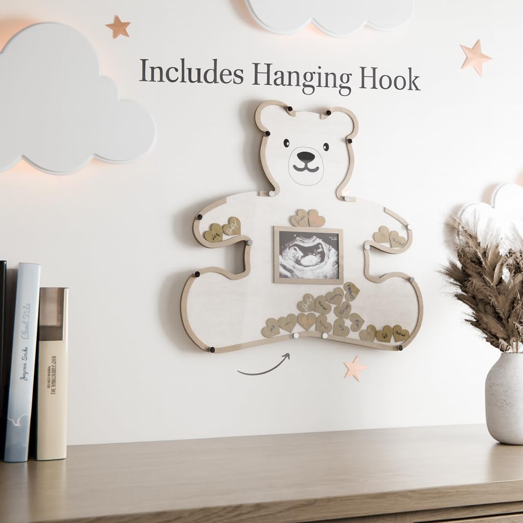 The Real Bossy Baby bear-theme decor enhances nursery and shower ambience.