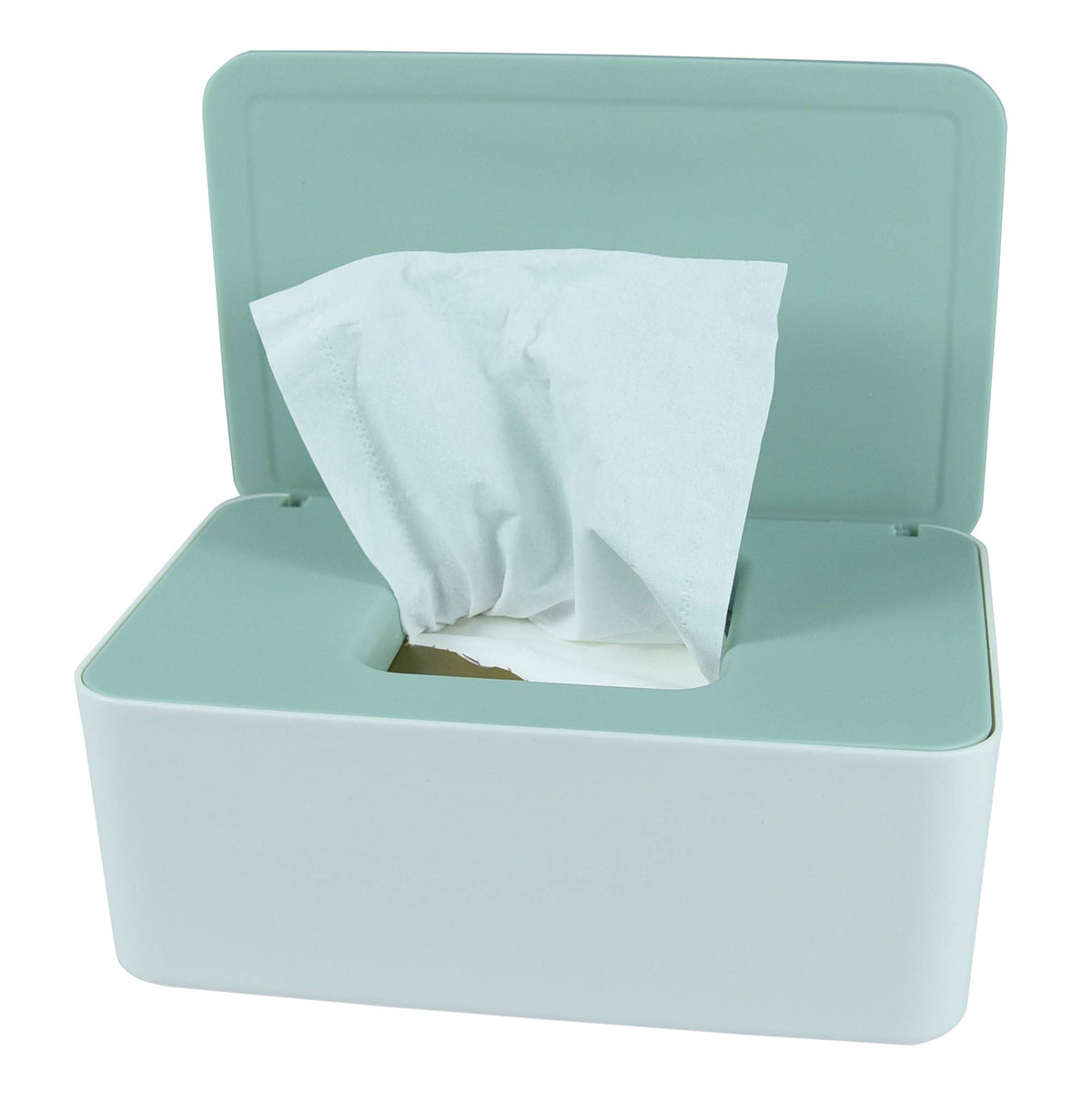 The Revenant diaper wipes dispenser with green lid; compact, accessible for quick changes.