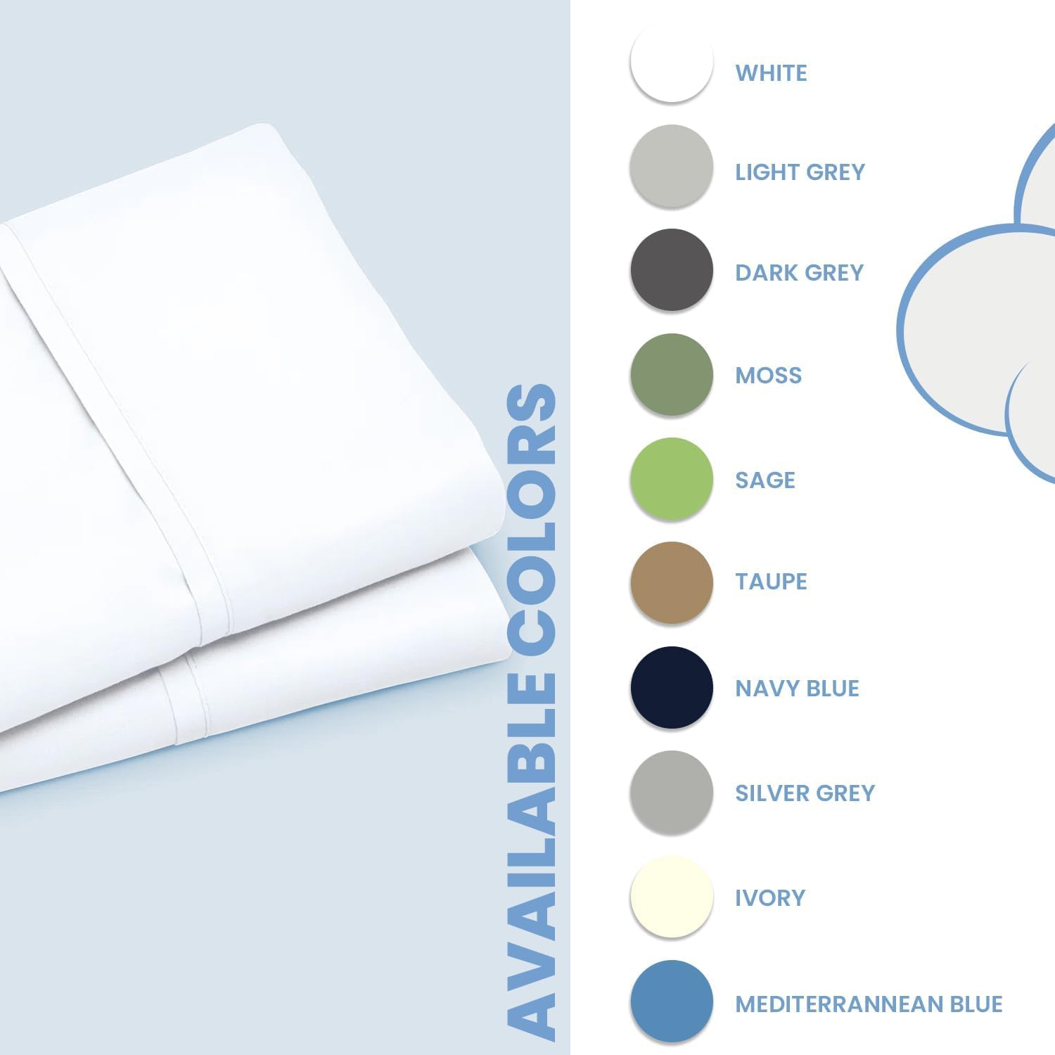 The Sky Bedding easy care icons demonstrate machine wash and low-dry convenience.