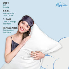 The Sky Bedding toddler pillowcase set light-grey shade on bed demonstrates versatile, calming décor