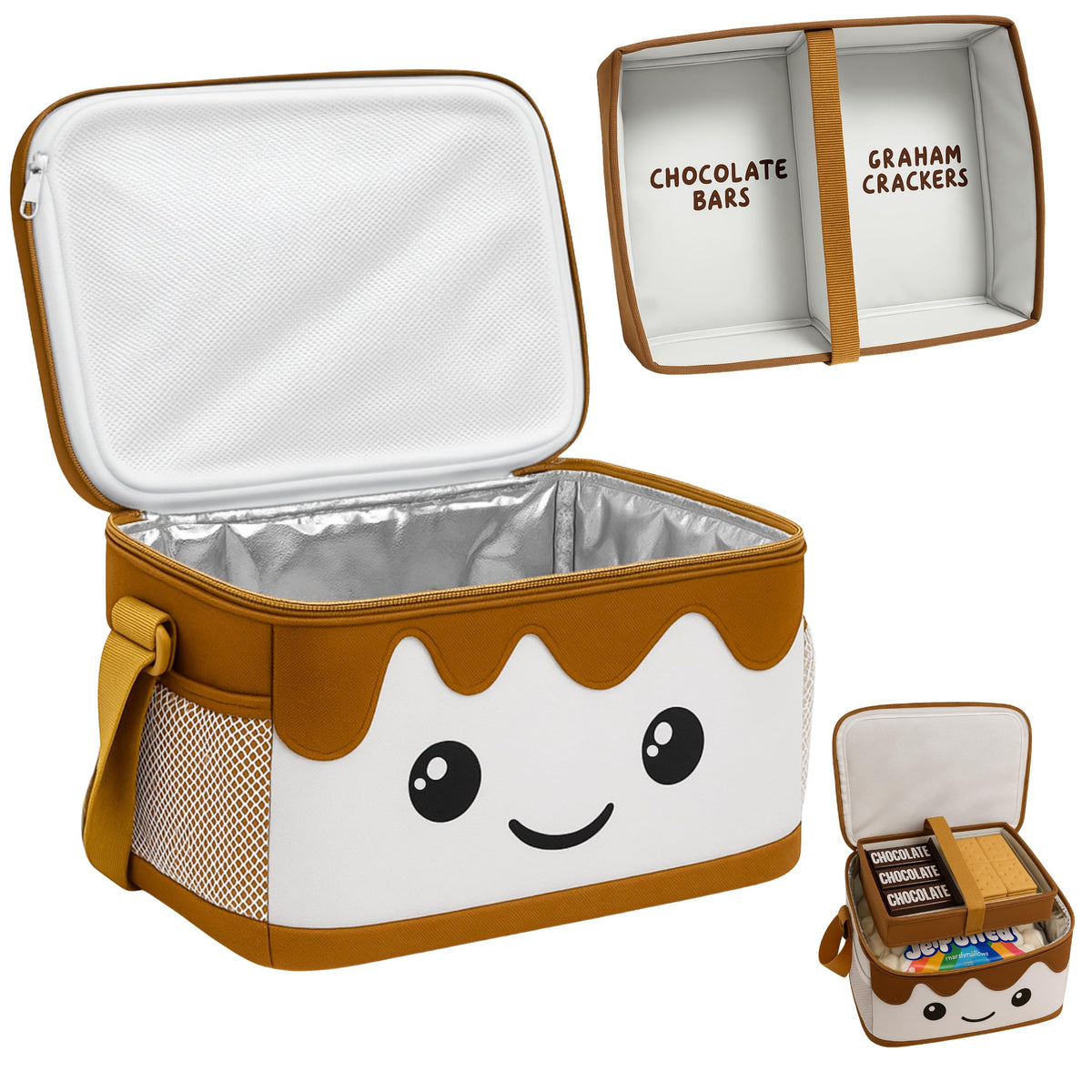 The S'mores Company S’mores Caddy front view keeps snacks neatly organized.