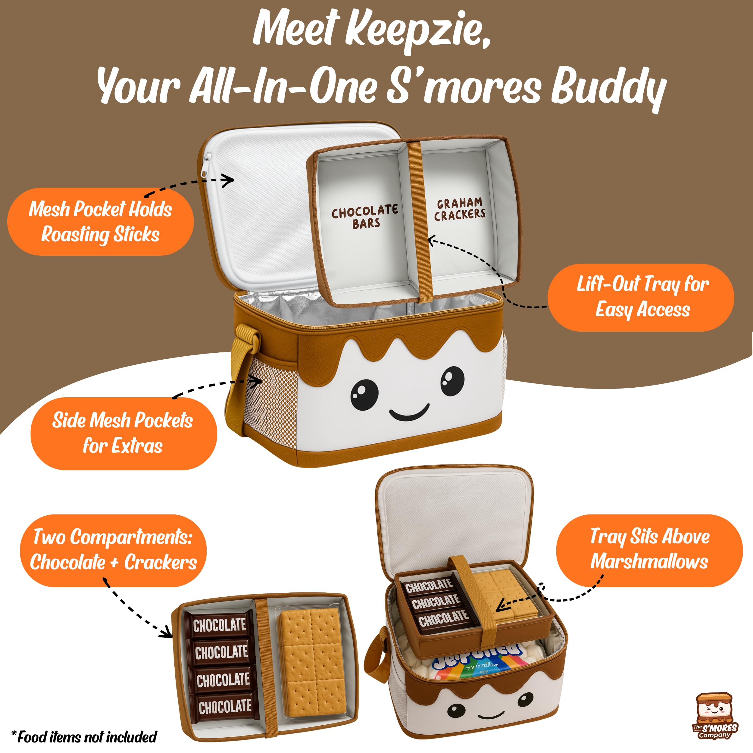 The S'mores Company S’mores Caddy removable-tray showcases divider for organized ingredients.