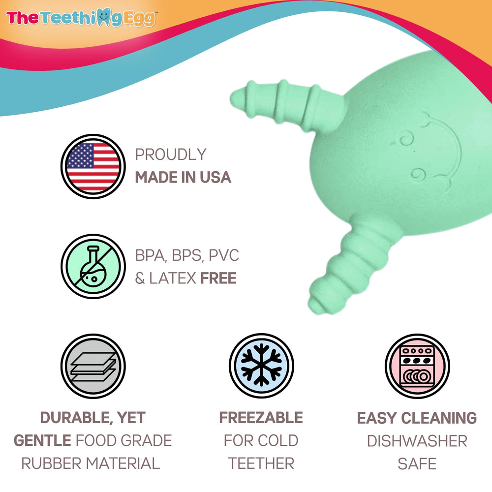 The Teething Egg Molar Magician clip-on storage for easy access