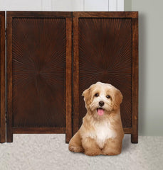 The Wooden Town pet gate folded compactly demonstrates portable, space-saving design.
