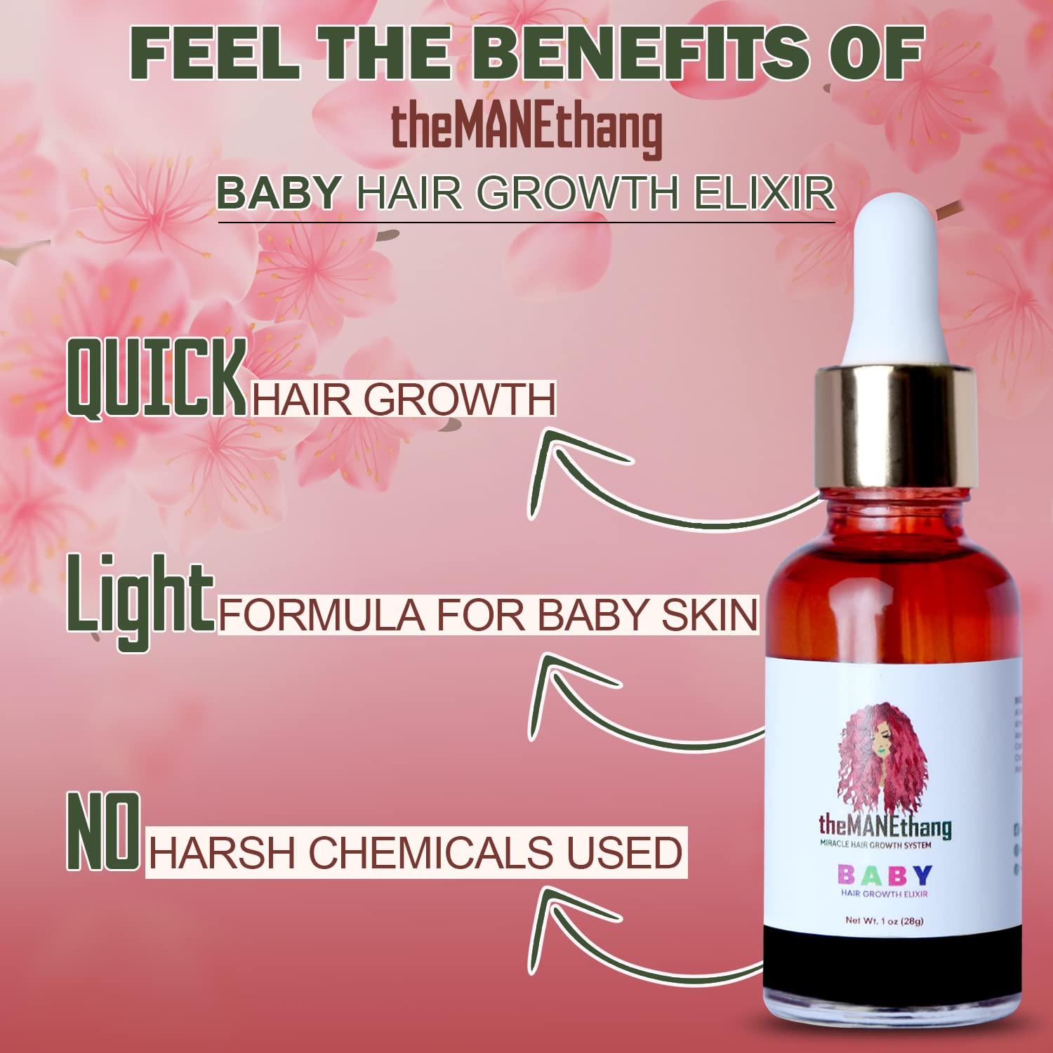 theMANEthang oil dropper enables precise, mess-free application during baby massages.